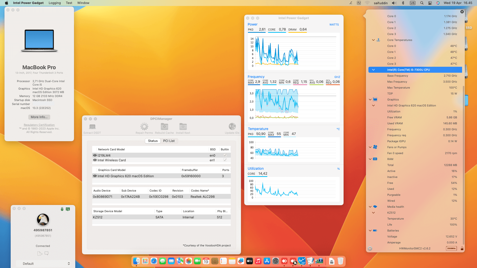 Success Hackintosh macOS Ventura 13.3 Build 22E252 in Lenovo Thinkpad T470S